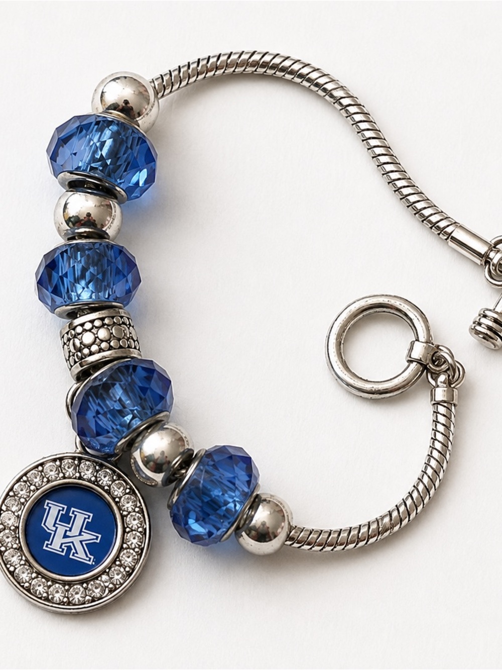 University of Kentucky Blue Crystal Charm Bracelet Logo Disc UK College preppy